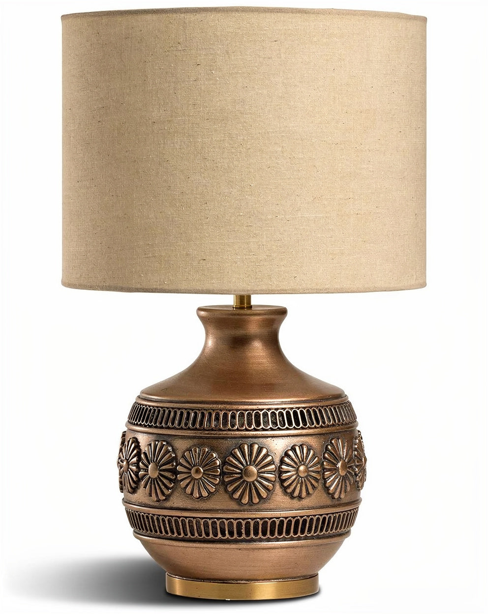 Technische titel in het Nederlands: **Antieke bronzen tafellamp met bloemmotieven**