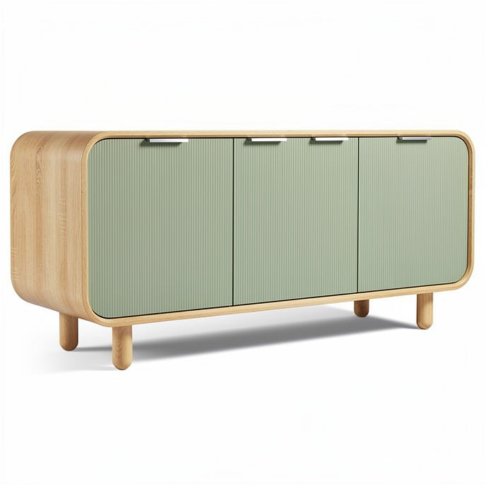 **Technische titel in het Nederlands: Modern Eiken Houten Dressoir met Groene Deuren**